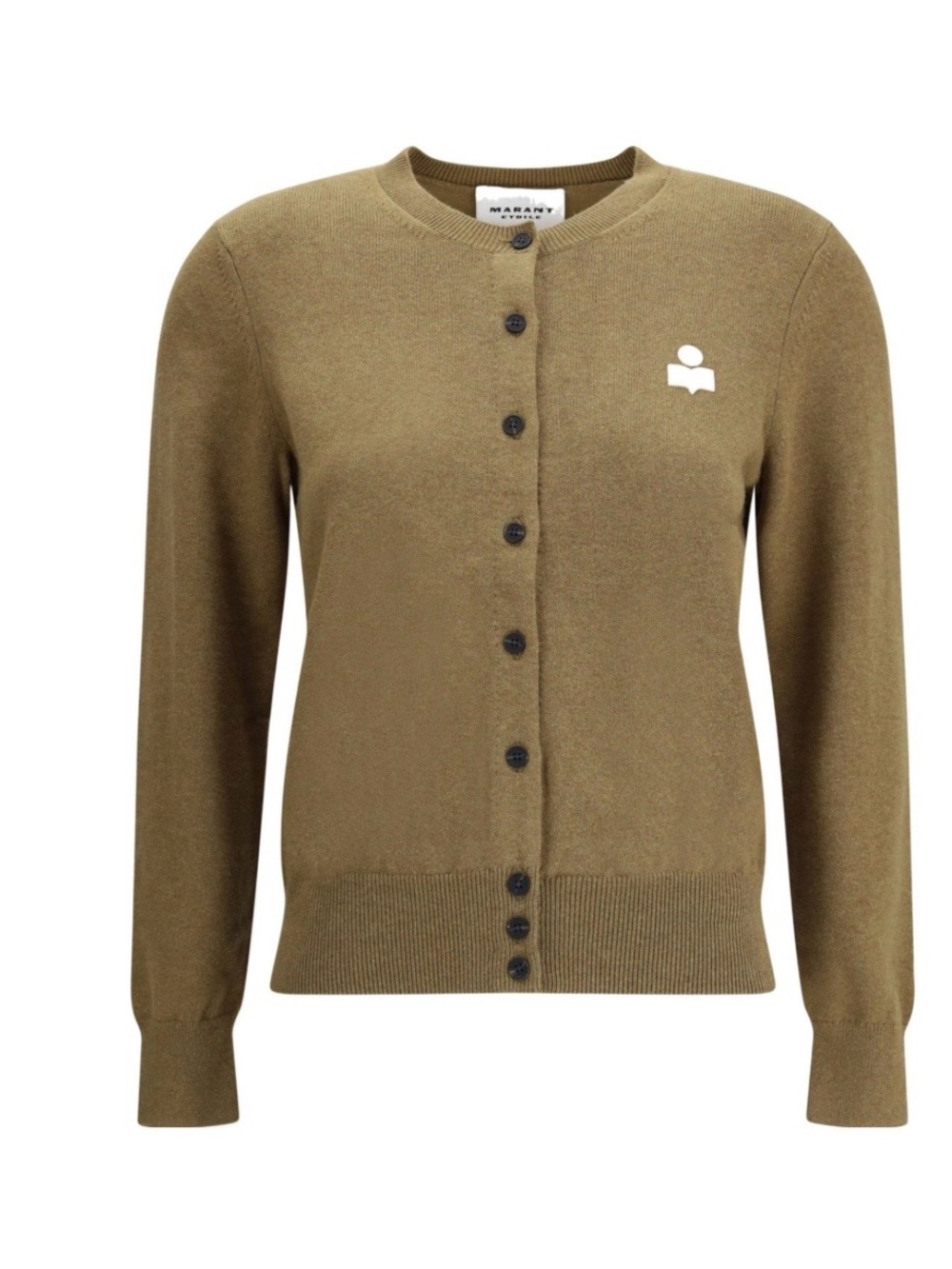 Isabel Marant Olive Button-Front Wool Cardigan with Logo